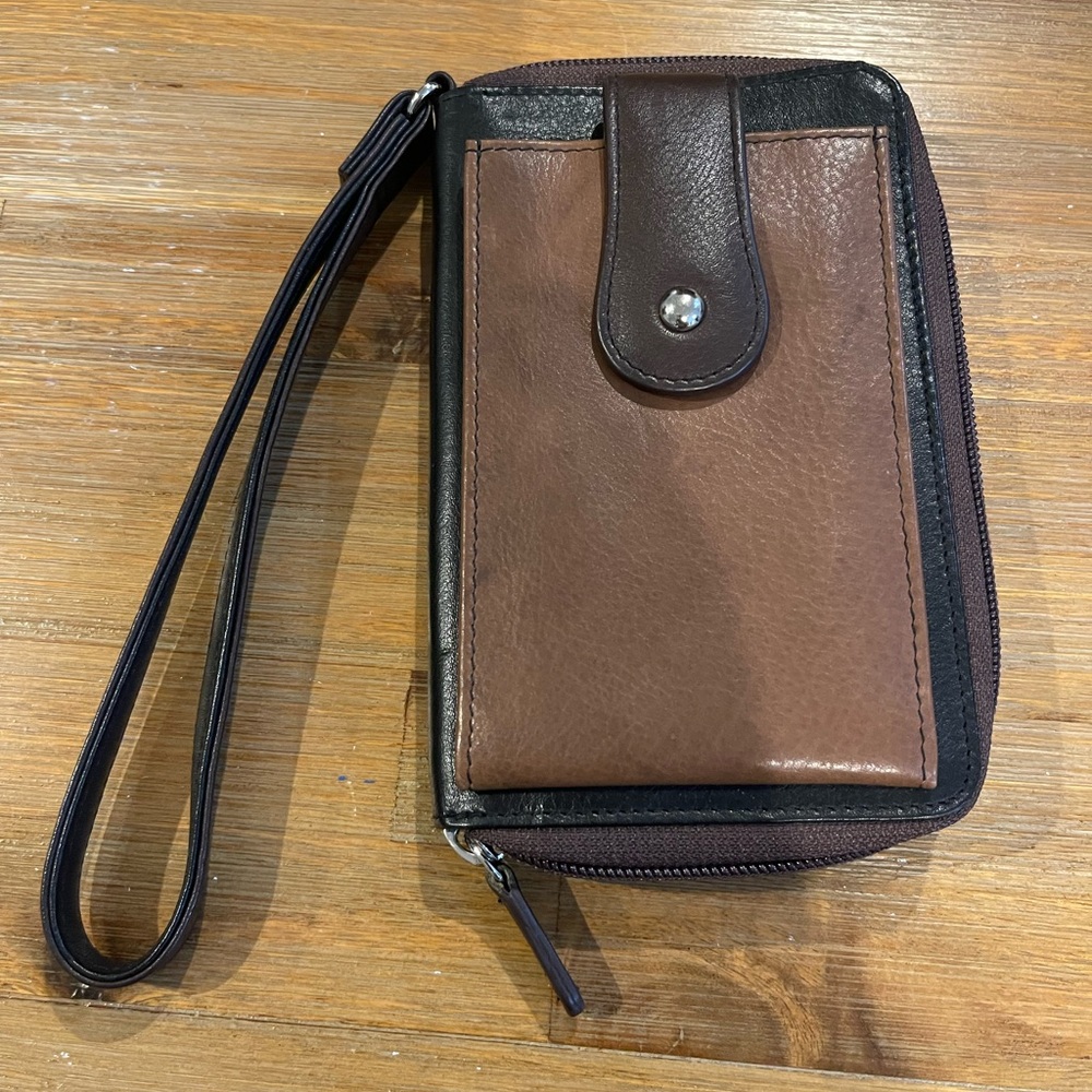 Brown and Black Leather Wristlet Wallet